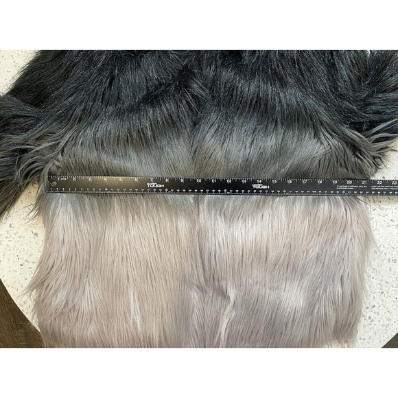 STUNNING Women XL Ombre Faux Fur Coat in Smoked Wool Black Grey Pockets Mob Wife - Picture 12 of 13